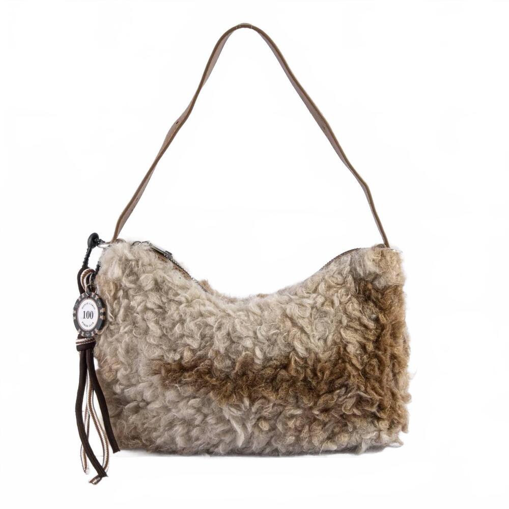 NEW FAME ACCESSORIES women's plush sherpa shoulder bag in light brown